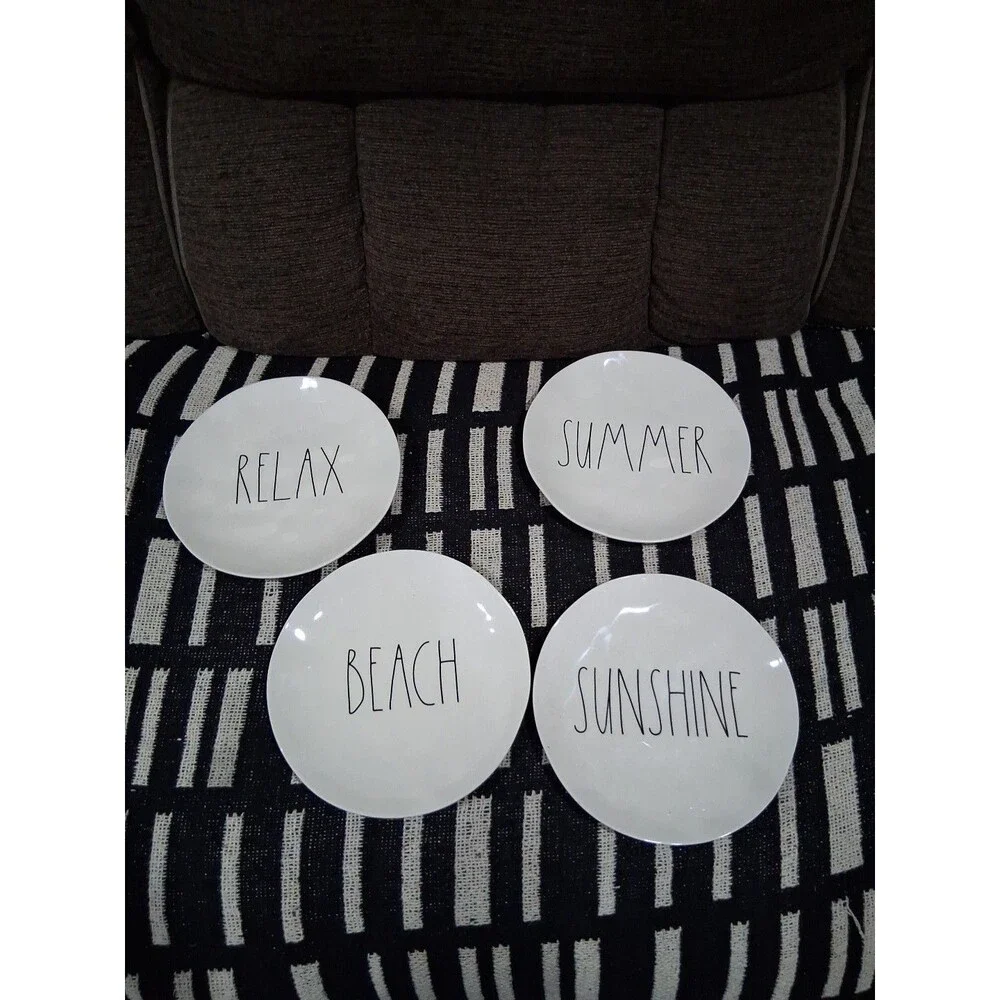 Rae Dunn Magenta Plates, Set Of 4, 8 Inch Melamine Beach Relax Summer Sunshine
